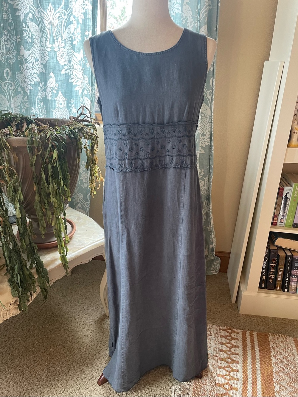 Vintage Laura Ashley gray linen maxi shift dress